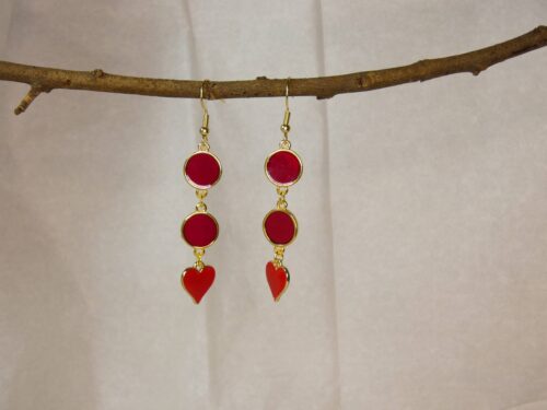 Boucles rouge et or effet vitrail et cœur effet émail rouge Bijoux Sophia Célesta